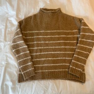 J. Crew Brown and Cream Striped Turtleneck Sweater